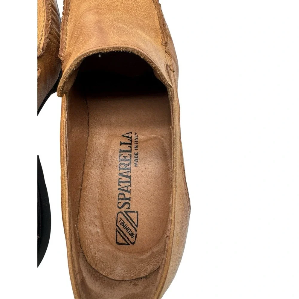 Spatarella Made In Italy Tan Pebbled Leather Driver Loafers Square Toe Mens‎
